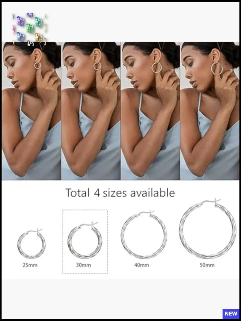 2 Pair Hoop Earrings Set Gold Silver Chunky Huggie Twisted Geometric Fashion